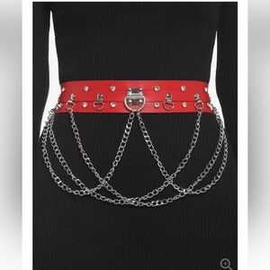 Red Faux Leather Chain Belt NWT